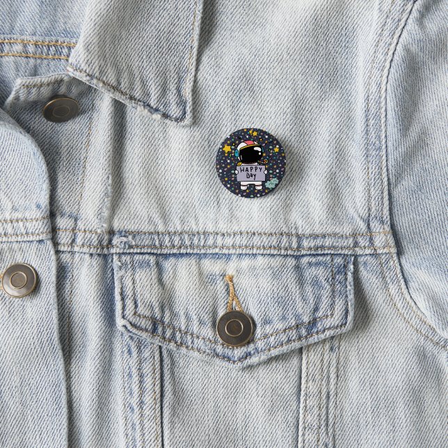 Badge Rond 2,50 Cm Caricature spatiale astronaute (En situation)