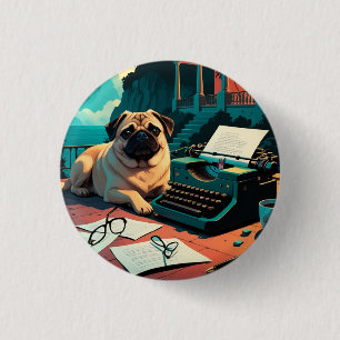 Badge Rond 2,50 Cm Carlin chien gentleman vintage
