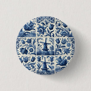 Badge Rond 2,50 Cm Carrelage blanc et bleu élégant