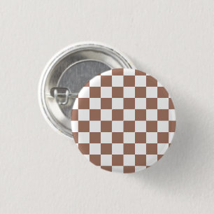 Badge Rond 2,50 Cm Carrés à damier marron moka blanc géométrique rétr