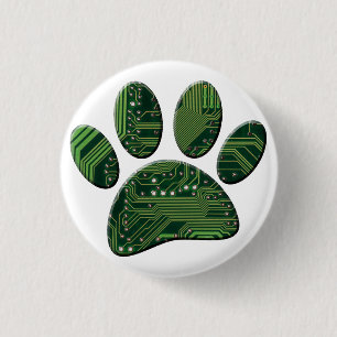 Badge Rond 2,50 Cm Carte de circuit Pawprint Dog