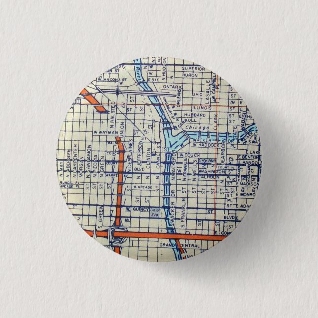 Badge Rond 2,50 Cm Carte de cru de Chicago, IL (Devant)