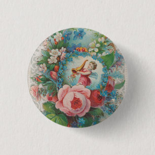 Badge Rond 2,50 Cm Carte de la Saint-Valentin florale de l'ère victor