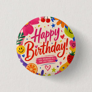 Badge Rond 2,50 Cm Carte de vœux d'anniversaire colorée rétro pop ave
