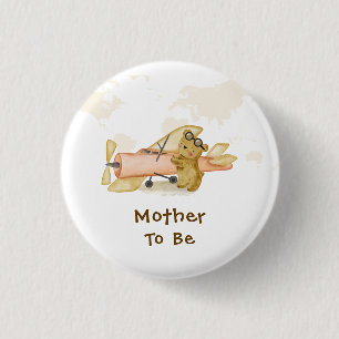 Badge Rond 2,50 Cm Carte d'exploration Avion Maman à venir Baby Showe