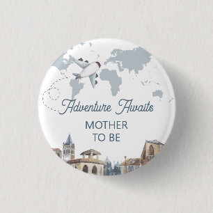 Badge Rond 2,50 Cm Carte du monde pour future maman Baby Shower en av