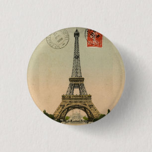Badge Rond 2,50 Cm Carte postale Vintage Paris Tour Eiffel