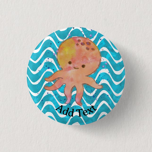 Badge Rond 2,50 Cm Carton d'aquarelle de pieuvre mignonne (Devant)