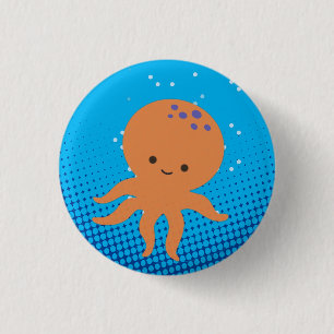 Badge Rond 2,50 Cm Carton mignon Octopus Bleu Océan