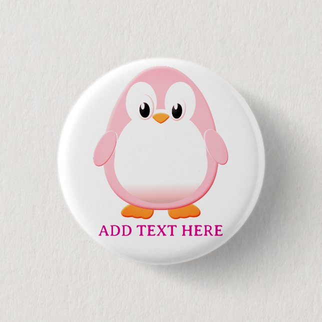 Badge Rond 2,50 Cm Carton Pingouin Rose Cute Personnalisé (Devant)