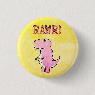 Badge Rond 2,50 Cm Carton rose Mignonne Et En Colère T-Rex Vieux Papi