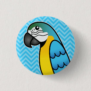 Badge Rond 2,50 Cm Cartoon bleu et jaune Oiseau de perroquet macaw