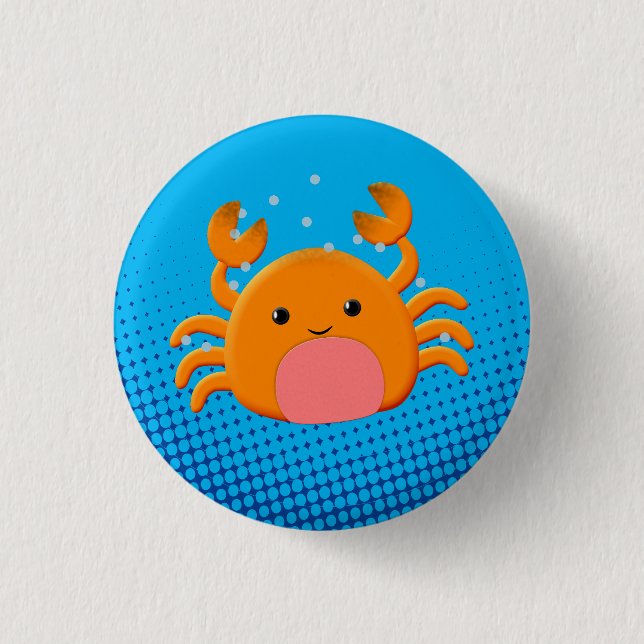 Badge Rond 2,50 Cm Cartoon mignon Crabe bleu océan (Devant)