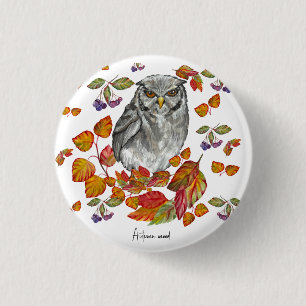 Badge Rond 2,50 Cm Cascade belle chouette et dessous de verre feuille