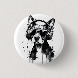 Badge Rond 2,50 Cm Casque de chien cool Cute Animaux de compagnie enc
