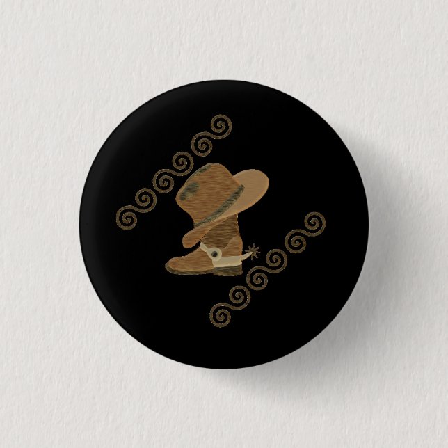 Badge Rond 2,50 Cm Casquette Cowboy sur Bottes Cowgirl (Devant)