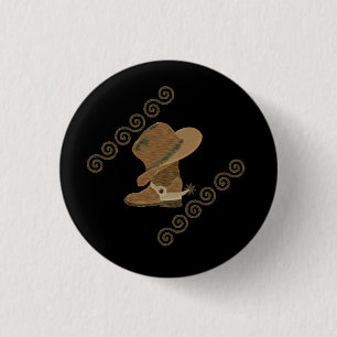 Badge Rond 2,50 Cm Casquette Cowboy sur Bottes Cowgirl
