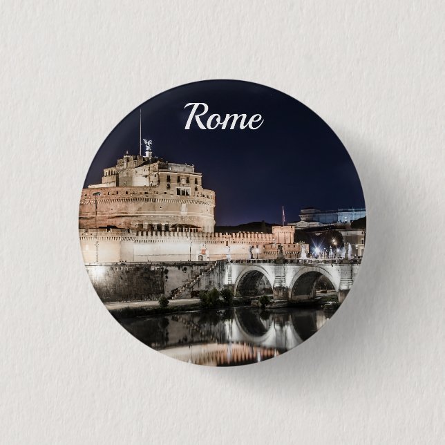 Badge Rond 2,50 Cm Castel Sant Angelo la nuit à Rome (Devant)