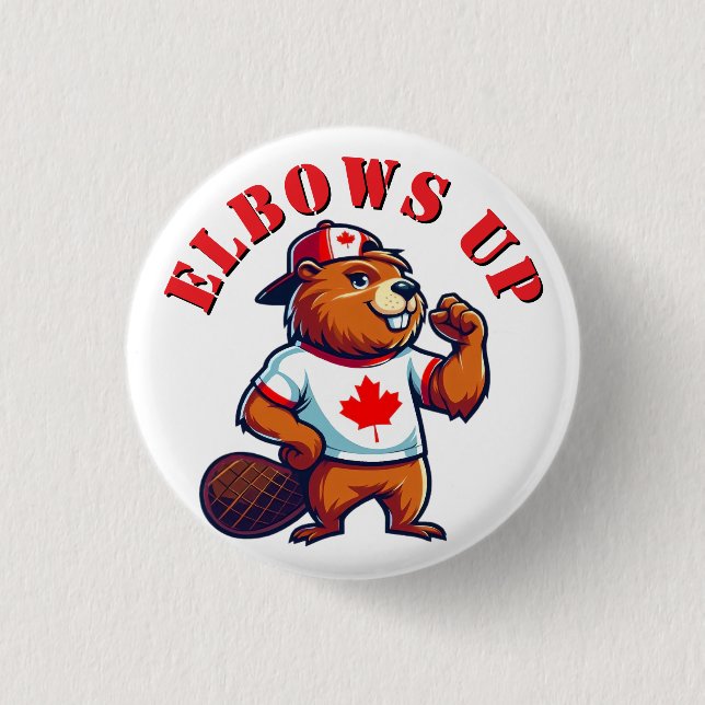 Badge Rond 2,50 Cm Castor Canadien Elbows Up (Devant)