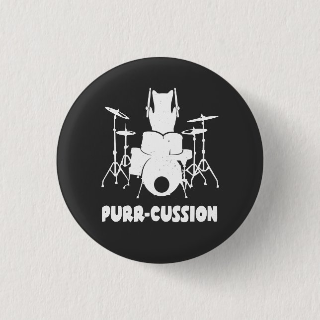 Badge Rond 2,50 Cm Cat Drummer Purr Cussion drôle (Devant)