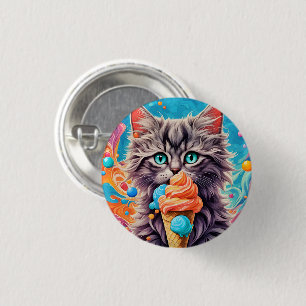 Badge Rond 2,50 Cm Cat Manger Ice Cream Cone Drôle Kitten Cat 779