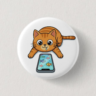 Badge Rond 2,50 Cm Cat Playing Fish Game Button