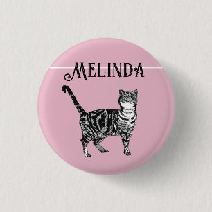 Badge Rond 2,50 Cm Cat Tabby Pastel Chats Enfants Filles Pink clair B