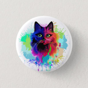 Badge Rond 2,50 Cm Cat Trippy Psychedelic Pop Art