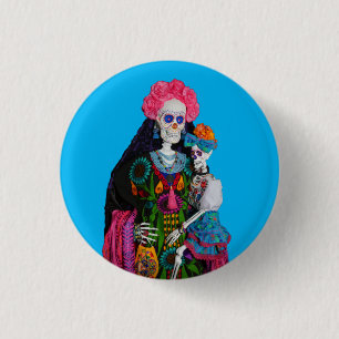 Badge Rond 2,50 Cm Catrina et Calavera enfant Sugar toile crâne