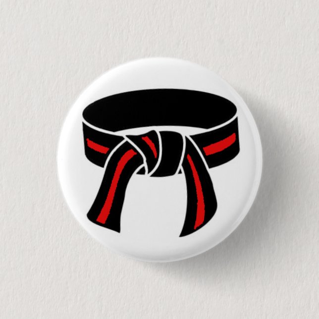 Badge Rond 2,50 Cm Ceinture noire avec le bouton rouge de rayure (Devant)