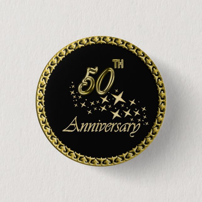 Badge Rond 2,50 Cm Célébration d'or et d'anniversaire de noir (Devant)