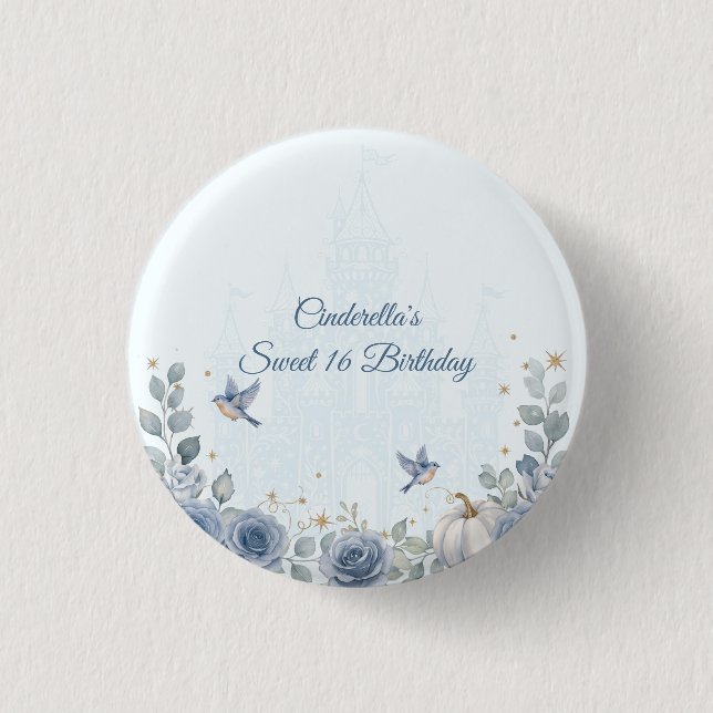Badge Rond 2,50 Cm Cendrillon Douce 16 Contes de Fées Bouton Bleu Pou (Devant)
