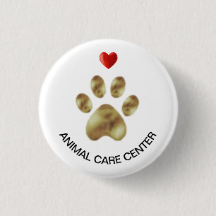 Badge Rond 2,50 Cm Centre de soins pour animaux Patte et cœur de comp