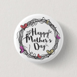 Badge Rond 2,50 Cm Cercle avec Coeurs Happy Mère's Day Pin Bouton