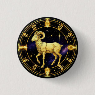 Badge Rond 2,50 Cm Cercle Zodiacal Bélier Doré Avec Bélier