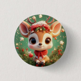 Badge Rond 2,50 Cm Cerf de dessin animé adorable dans un Noël festif