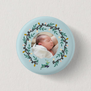 Badge Rond 2,50 Cm Cerf de Noël joyeux avec Couronne de Teinte Bleue