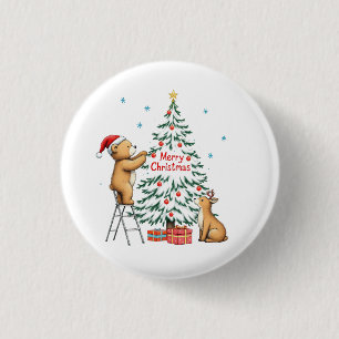 Badge Rond 2,50 Cm Cerf et ours de Noël