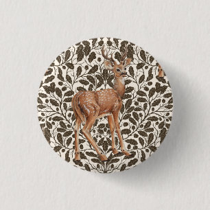 Badge Rond 2,50 Cm Cerf sur le motif damassé de chêne décoratif en br