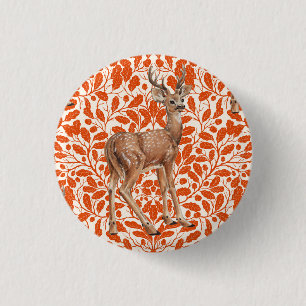 Badge Rond 2,50 Cm Cerf sur le motif damassé de chêne décoratif en or