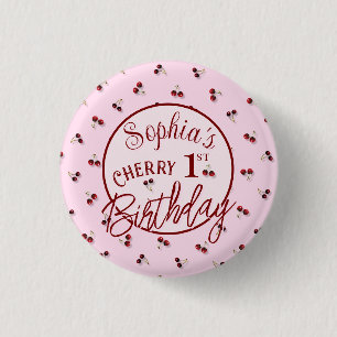 Badge Rond 2,50 Cm Cerise Thème Premier Bouton Anniversaire