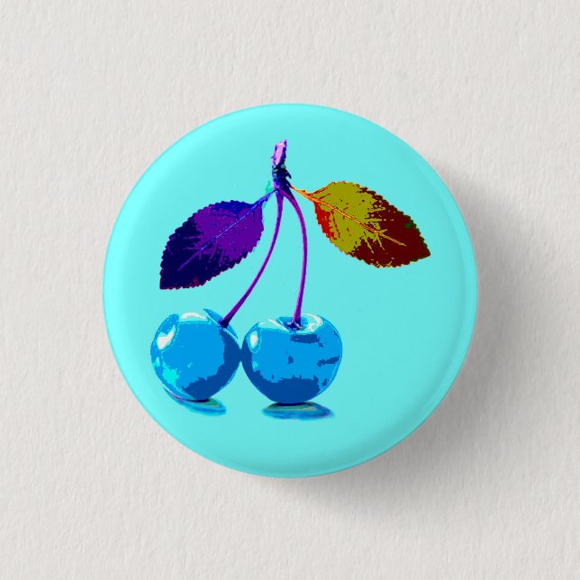 Badge Rond 2,50 Cm Cerises bleues vives (Devant)