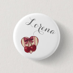 Badge Rond 2,50 Cm Cerises Rétro Design Cœur avec Ruban Mignon Vintag