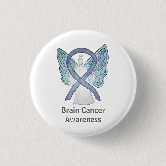 Badge Rond 2,50 Cm Cerveau Cancer Gris Sensibilisation Ruban Angle Ép (Devant)