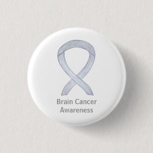 Badge Rond 2,50 Cm Cerveau Cancer Gris Sensibilisation Ruban Bouton É