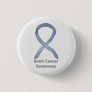 Badge Rond 2,50 Cm Cerveau Cancer Gris Sensibilisation Ruban Bouton P