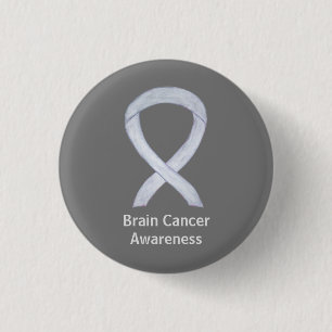 Badge Rond 2,50 Cm Cerveau Cancer Gris Sensibilisation Ruban Bouton P