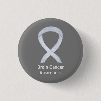 Badge Rond 2,50 Cm Cerveau Cancer Gris Sensibilisation Ruban Bouton P