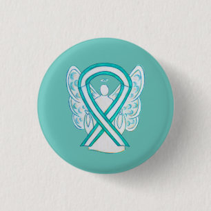 Badge Rond 2,50 Cm Cervical Cancer Sensibilisation Ruban Angel Bouton
