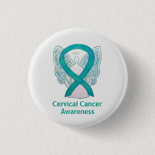 Badge Rond 2,50 Cm Cervical Cancer Sensibilisation Ruban Angel Bouton